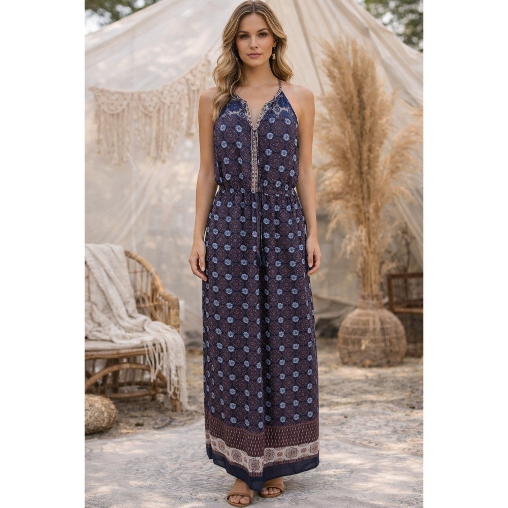 Daniel Rainn Maxi Dress Women's Size XL Hippie Boho Peasant Floral Medallion
